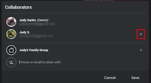 Erase Collaborator Google Keep