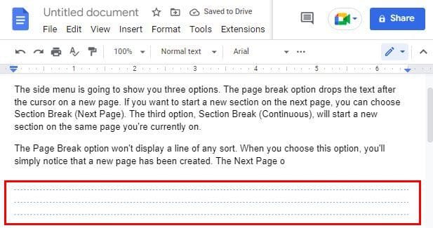 Show section breaks Google Docs