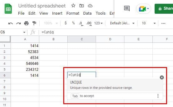Unique formulas Google Sheets