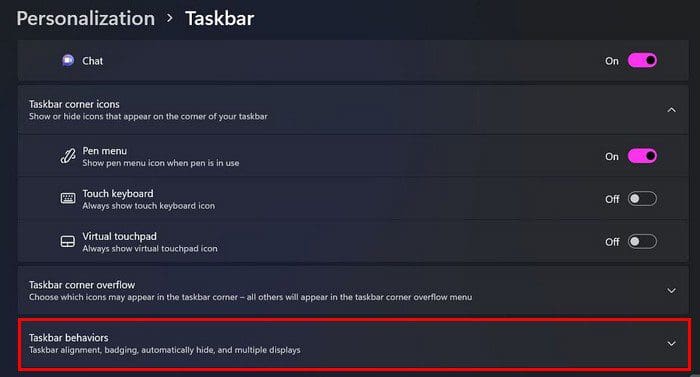 Taskbar option W11