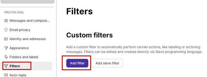 Custom Filter ProtonMail