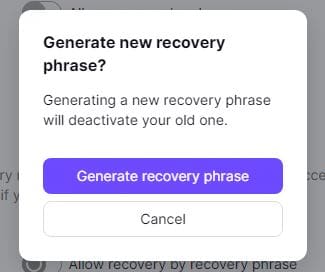 Create new recovery phrase