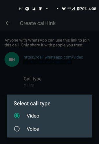 WhatsApp call type