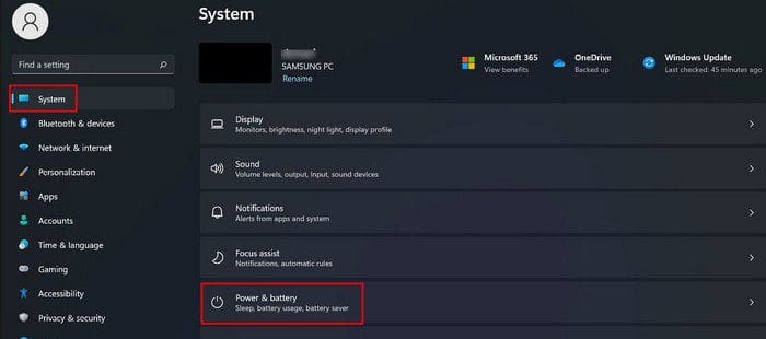 Windows 11 System and Power