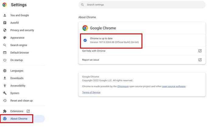 About Chrome Settings