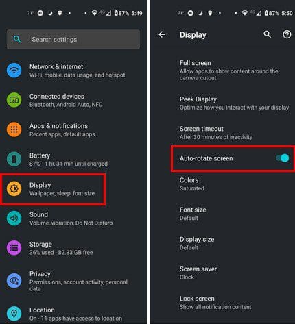 Android Phone settings Display