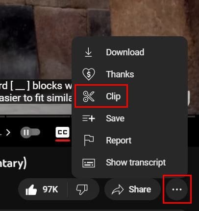 Create clip option YouTube