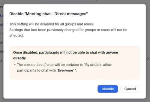 Disable chat warning