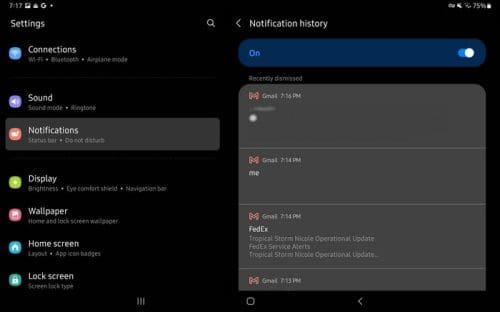 Notification History Android tablet