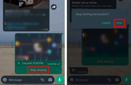 Stop Sharing Live location WhatsApp