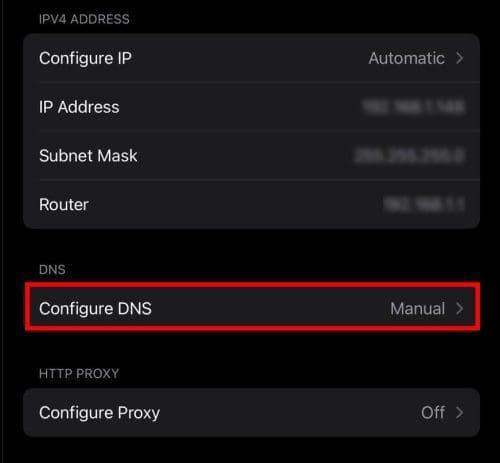 Accessing manual configuration for DNS on iPhone