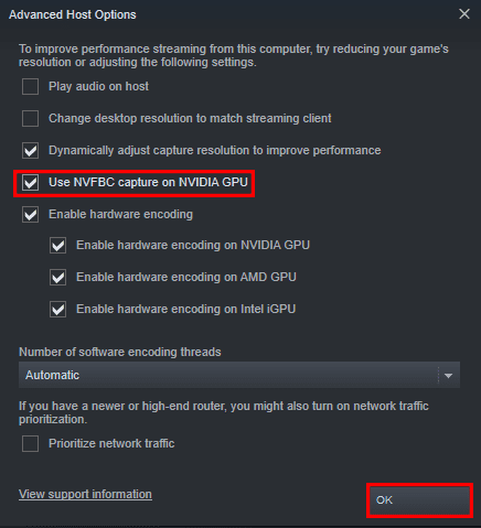 Activate NVFBC option for GPU from Remote Play of Steam
