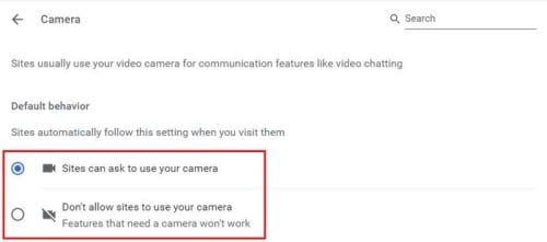 Camera options Chrome