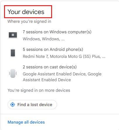Click Security and then select Your devices.