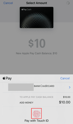 Confirm ad money by tapping the touch ID
