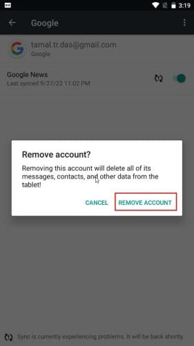 Confirm remove google account to remove Google Lock