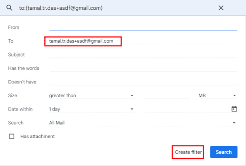 Creating an email filter using gmail email alias