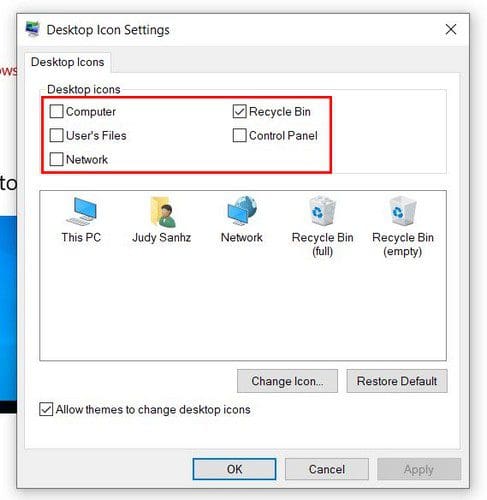 Desktop Icon Settings W10 options