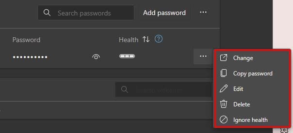 Edge Password editing options