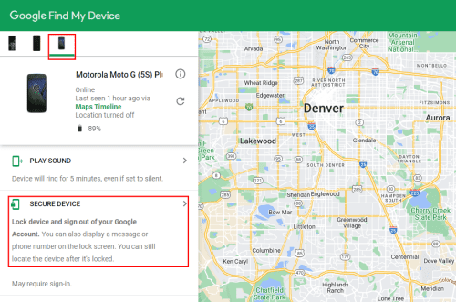 Google Find My Device Unlock via password securing the device