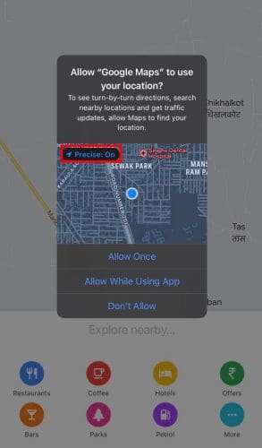 How to turn on Precise Location on iPhone From the App UI