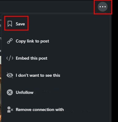 LinkedIn Save Post option