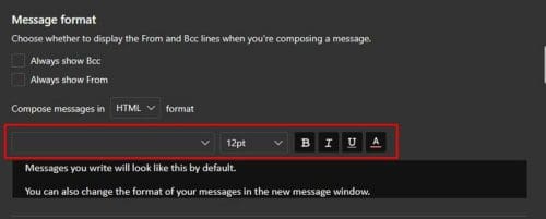 Message format Outlook