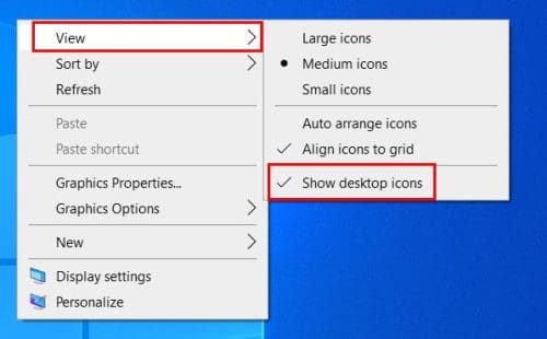 Show desktop icons W10