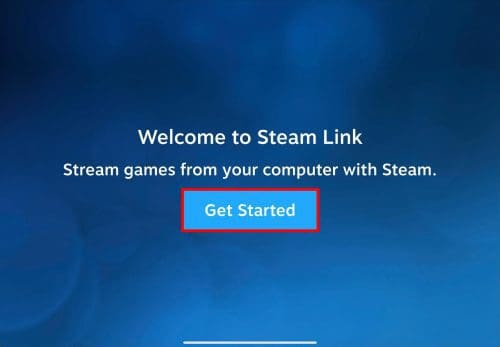 The get started button of Steam Link app after installation on iPad