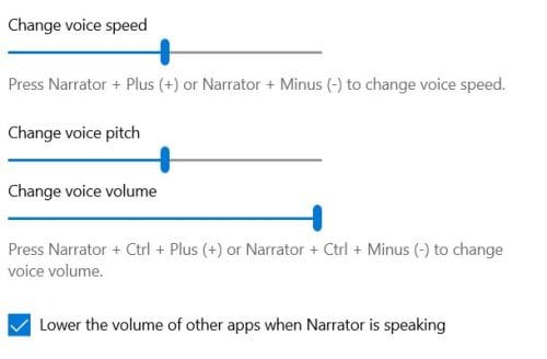 Voice slider options W10