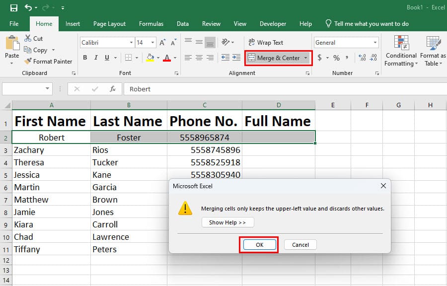 About the Merging & Center in Excel