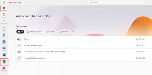 Accessing Excel web app on Microsoft 365 portal