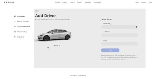 Add Driver to Tesla App type in Driver Details