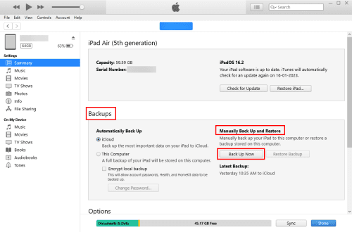 Backing up iPhone or iPad via iTunes and a PC