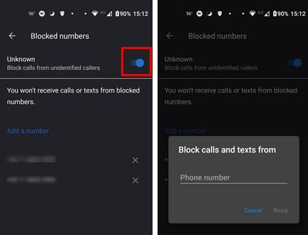Block numbers Android