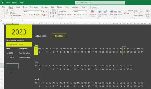 Excel calendar template 2023 Evergreen template