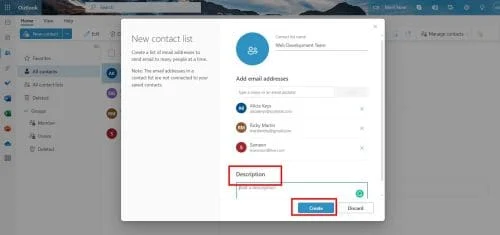 Finalize creating a distribution list in Outlook