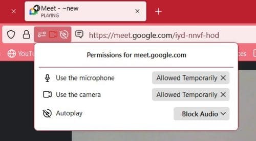 Google Meet camera permissions