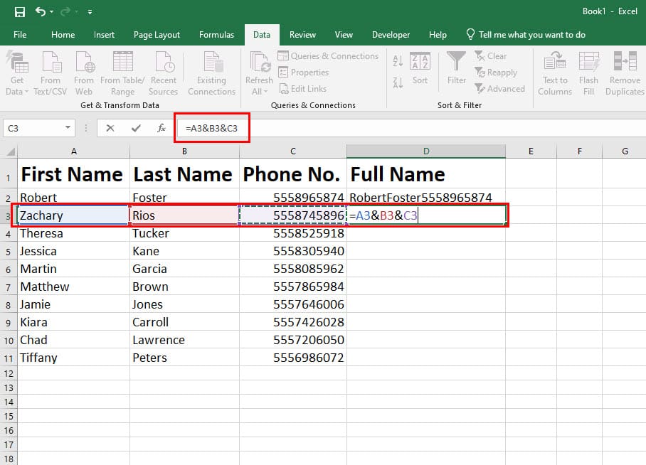 How to Combine Two Columns in Excel Using Ampersand Operator