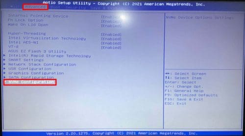 How to Install an NVMe SSD in the BIOS accessing NVMe configuration