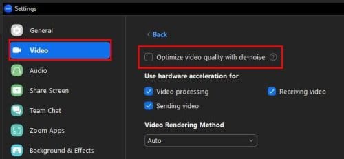Optimize video quality with de noise Zoom
