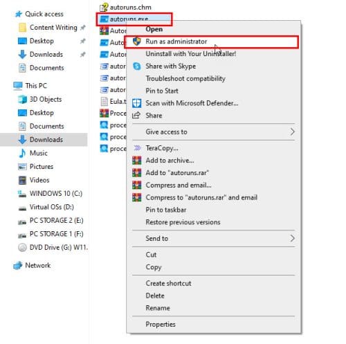 Running Autoruns for Windows as an Administrator