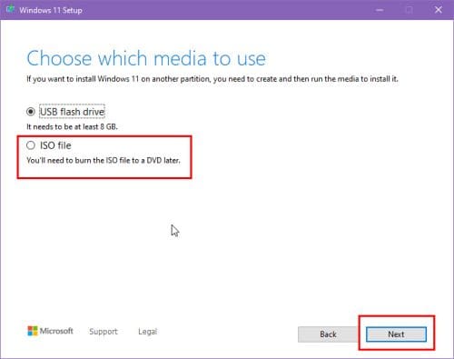 Select media source of Windows Media Creation Tool