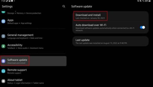 Software update for Samsung tablet