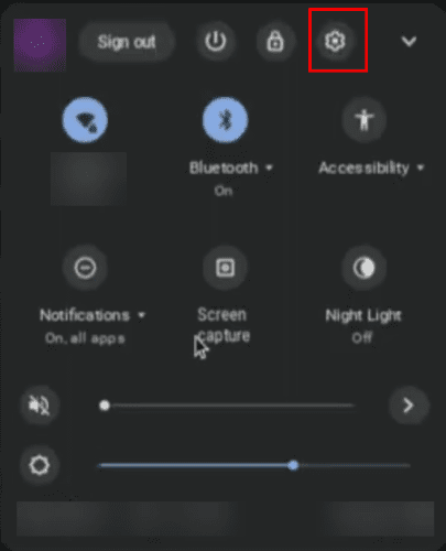 The Quick Settings panel of Chromebook