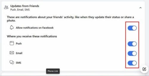 Update from friends type of notifications Facebook