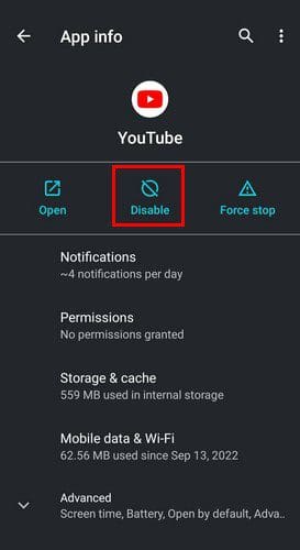 YouTube disable Android