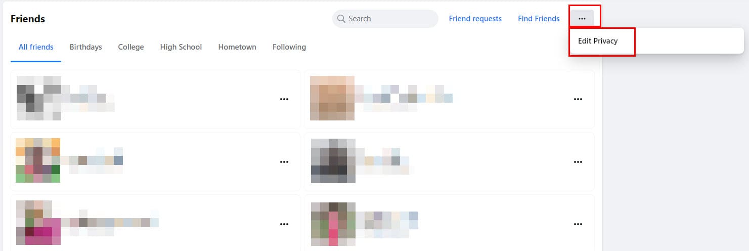 Choose privacy from friends section on Facebook profile