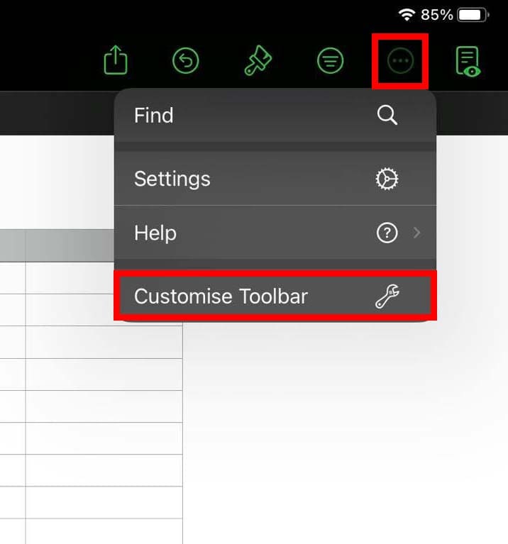 Customize Toolbar menu
