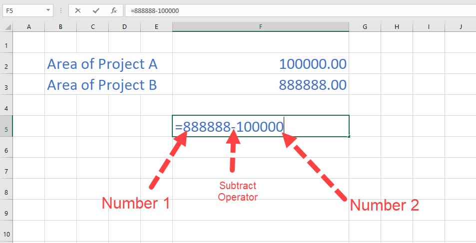 Deduct one number from another Excel subtraction formula